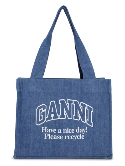 Ganni Women's Tote Bag With Logo In Denim