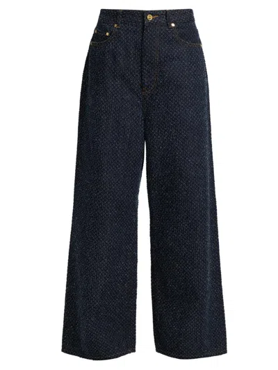 Ganni Women's Tweed Denim Baggy Jeans In Blue