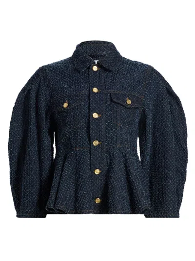 Ganni Women's Tweed Denim Peplum Jacket In Blue
