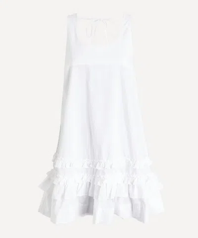 Ganni Women's U-neck Cotton Mini Dress In White
