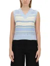 Ganni Wool Vest Knitwear Light Blue In Multicolor