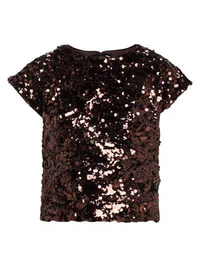Ganni Womens Demitasse Bow-embroidered Sequin-embellished Velvet Top In Burgundy