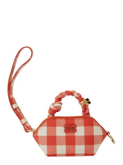 Ganni Women 'vichy' Red Nano Bag With Braided Handle And Logo Plaque In Leather Blend Woman In Multi