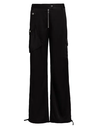 Ganni Women's Washed Satin Cargo Pants In Black