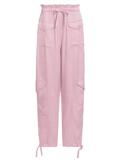 Ganni Washed Satin Drawstring Pants In Bleached Mauve