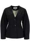 Ganni Black Fitted Drapey Melange Blazer In Black
