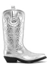 Ganni Recycled Metallic Embroidered Western Boots In Silver