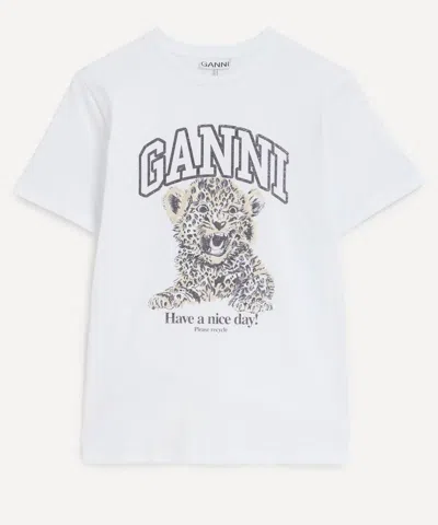 Ganni Leopard Print Relaxed Jersey T-shirt In Rosa