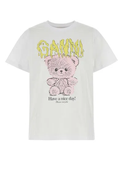 Ganni Women White Cotton T-shirt In Gray