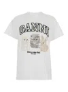 Ganni Women White Crewneck T-shirt With Maxi Logo On The Front In Cotton Woman In Multi