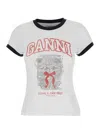Ganni Women White Crewneck T-shirt With Maxi Print On The Front In Cotton Woman In Multi