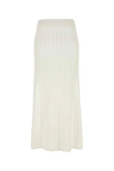 Ganni Shiny Pointelle Knitted Skirt In White