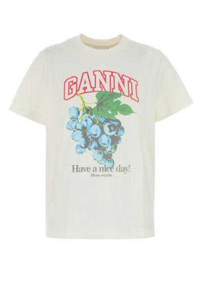 Ganni Off-white Basic Cotton Jersey Grapes Relaxed T-shirt