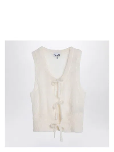GANNI WOMEN'S WHITE MOHAIR LACE-UP VEST