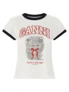 Ganni Women White Crewneck T-shirt With Maxi Print On The Front In Cotton Woman In White