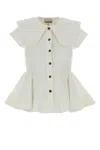 Ganni White Regular Solid Shirt In Red