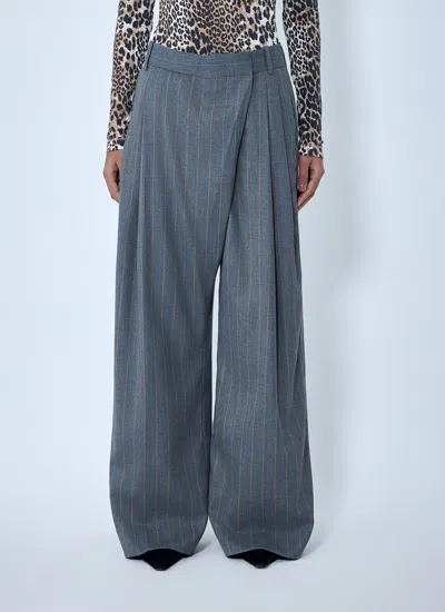 Ganni Women Wide-leg Pinstripe Pants In Blue