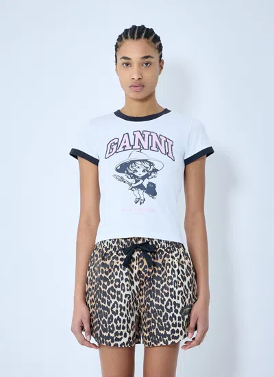 Ganni White T-shirt With Lettering Logo And Front And Back Print
