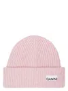 Ganni Light Pink Fitted Rib Knit Wool Beanie In Lilac