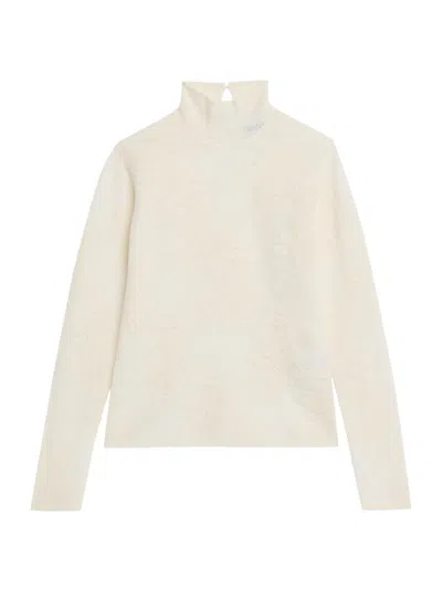 Ganni Women's Wool Floral Jacquard Turtleneck In White