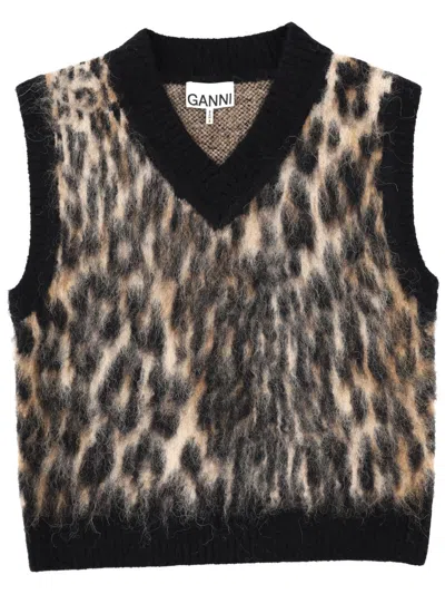 Ganni Women Wool Vest. In Brown