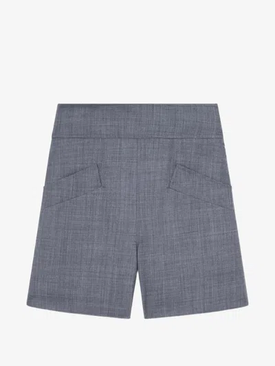 Ganni Women's Wool-blend Zip-front Shorts With Side And Back Pockets In Grigio