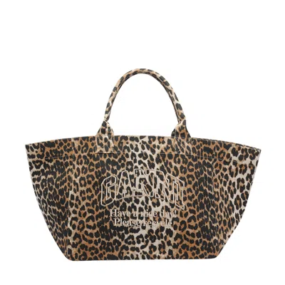 Ganni Women Xxl Leopard Logo Tote Bag In Animal Print