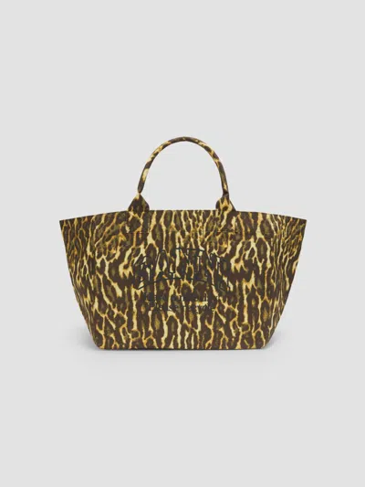 Ganni Women's Xxl Leopard-print Shopper Tote Bag In Lemon Grass