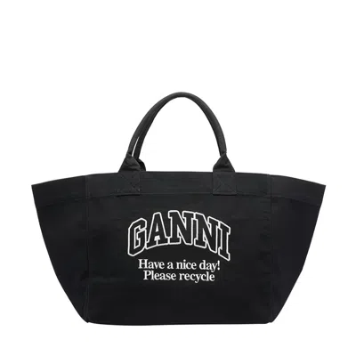Ganni Women Xxl Logo Tote Bag In Black