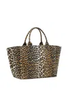 Ganni Large Tote Bag With Leopard Print Design In Multi