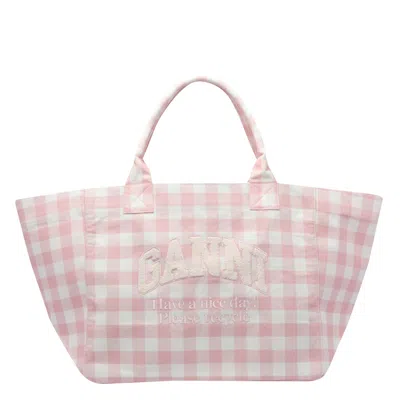Ganni Women Xxl Vichy Logo Shopper Bag