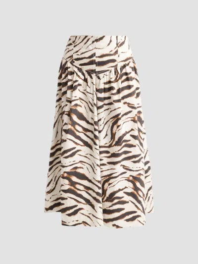 Ganni Women's Zebra Print Stretch-cotton Midi Skirt In Egret