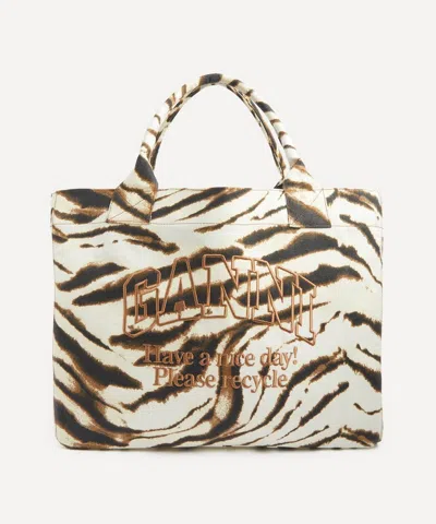 Ganni Women's Zebra Xxl Tote Bag In Egret