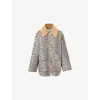 Ganni Long Sleeve Animal Print Jacket With Wide Collar In Almond Milk