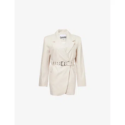 Ganni Womens Angora Tailoring Belted Cotton And Linen Blazer In Beige