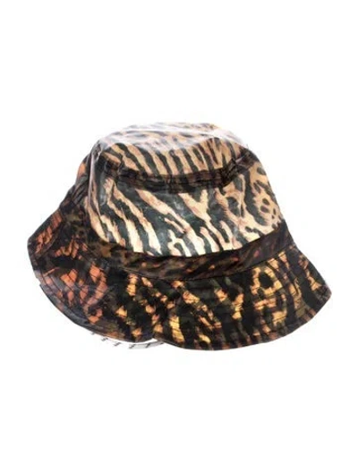 Pre-owned Ganni Womens' Animal Print Bucket Hat In Brown