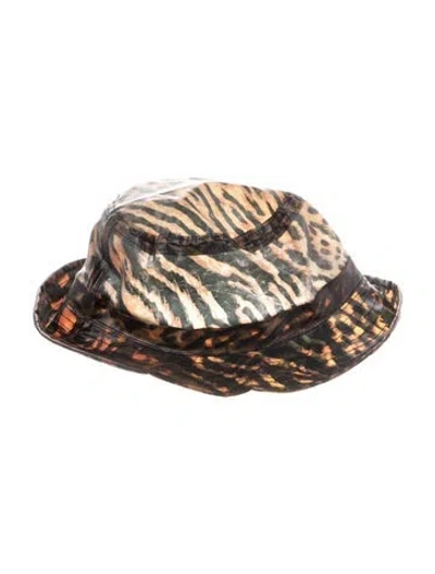 Pre-owned Ganni Womens' Animal Print Bucket Hat In Brown