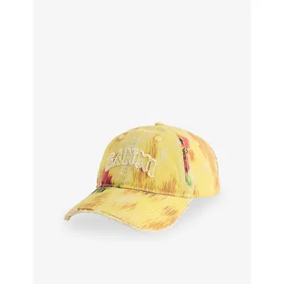 Ganni Womens Aurora Logo-appliqued Dyed Cotton Cap In Yellow