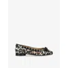 Ganni Multicolor Ballet Flats With Eyelets And All-over Leopard Print In Beige Comb