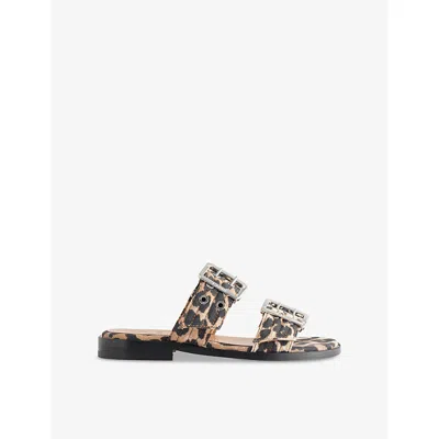 GANNI WOMENS BEIGE COMB LEOPARD FEMININE DENIM SANDALS EUR 39 / 6 UK