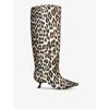 Ganni Leopard-print Satin Knee-length Boots In Beige Comb