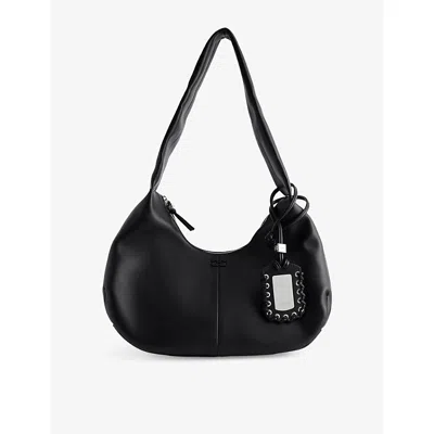 Ganni Womens Black Bou Hobo Medium Leather Shoulder Bag