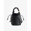 Ganni Black Leather Hobo Mini Grained Top Handle Bag In Black