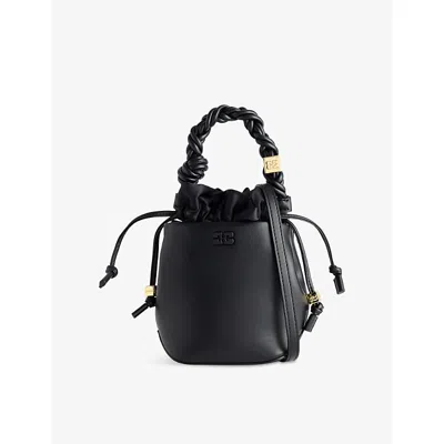 Ganni Womens Black Bou Leather-bend Mini Bucket Bag