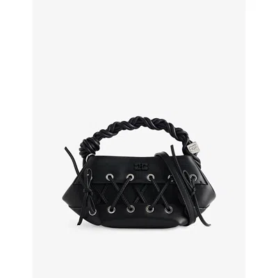 Ganni Womens Bou Mini Eyelet Leather Top-handle Bag Black