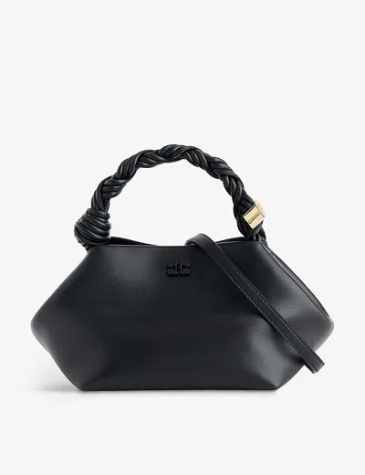Ganni Womens Black Bou Small Recycled-leather Top-handle Bag