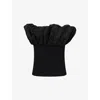 Ganni Black Ribbed Knit Top With Off-shoulder Design In Black