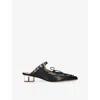 Ganni Womens Black Eyelets Lace-up Faux-leather Mules Eur 39 / 6 Uk In Black