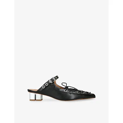 Ganni Block Heel Eyelet Detailing Ballerina Shoes In Black