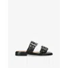 Ganni Buckled Eyelet-embellished Recycled Faux Patent-leather Sandals In Black